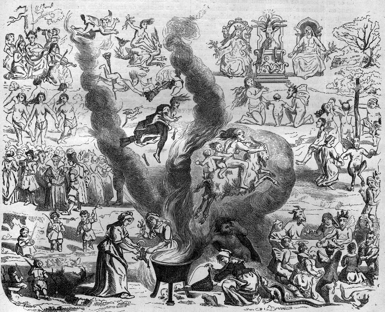 Las supersticiones del año mil: el Sabbath. Grabado en "Histoire des Papes-Rois-Reinas y Emperadores a través de los siglos" por Maurice Lachatre de French School