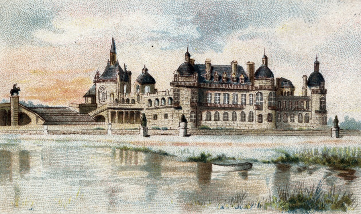 Vista del castillo de Chantilly (Oise) de French School