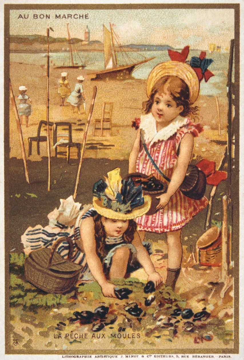 postal de época con niños en la playa de French School