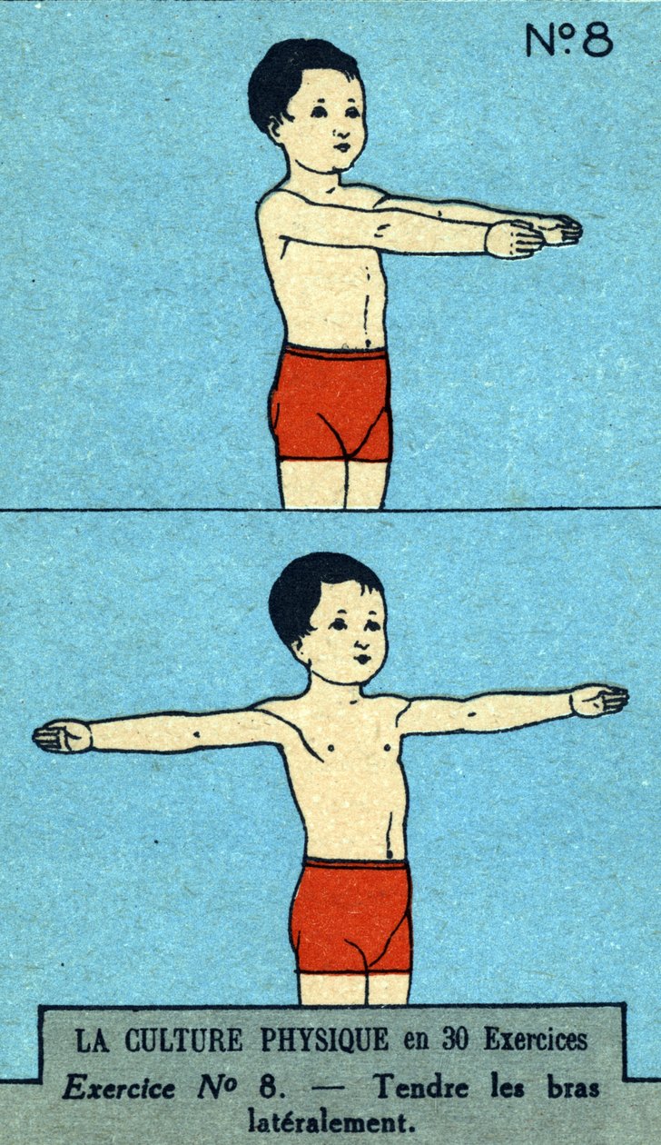 Ejercicio, fitness, ejercicios corporales, buena salud, saludable (cromolitografía) principios del siglo XX de French School