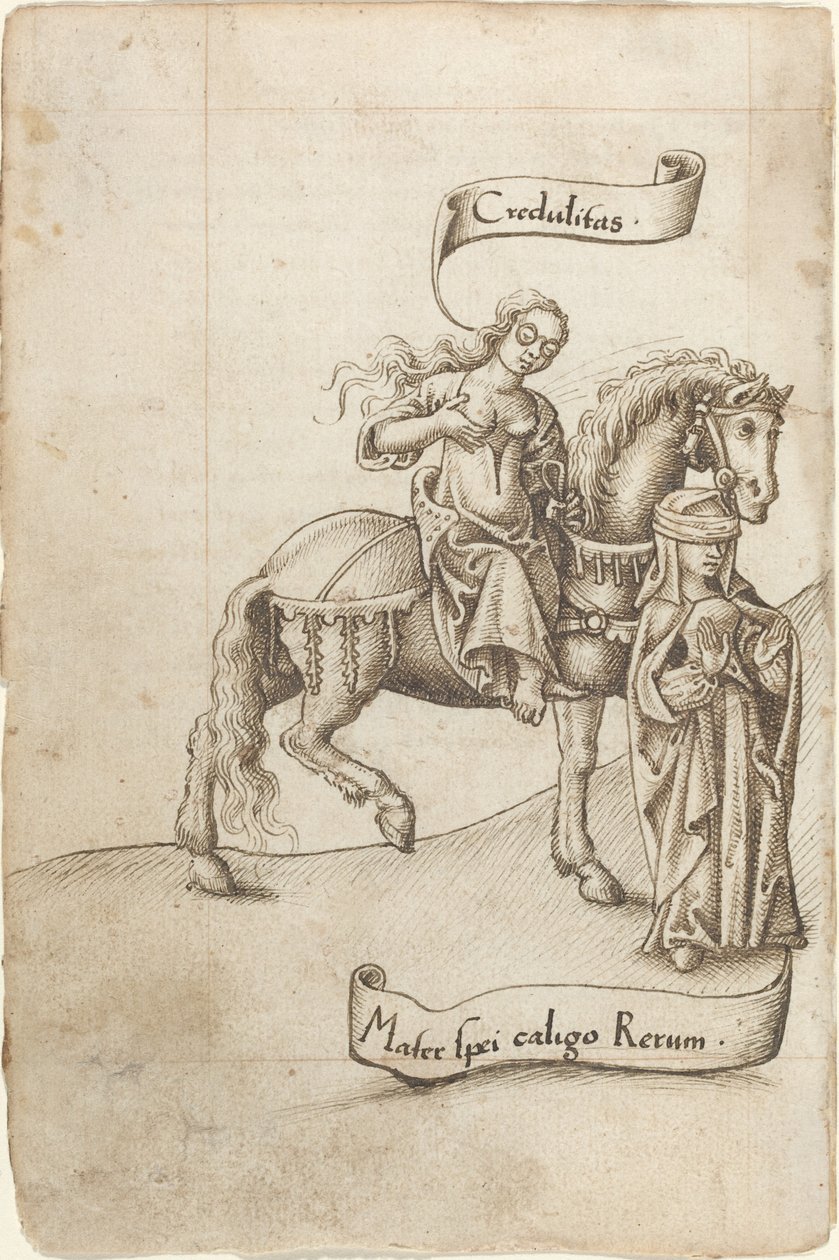 Credulidad preparándose para amamantar a la madre de la esperanza [fol. 18 verso] de French early 16th Century