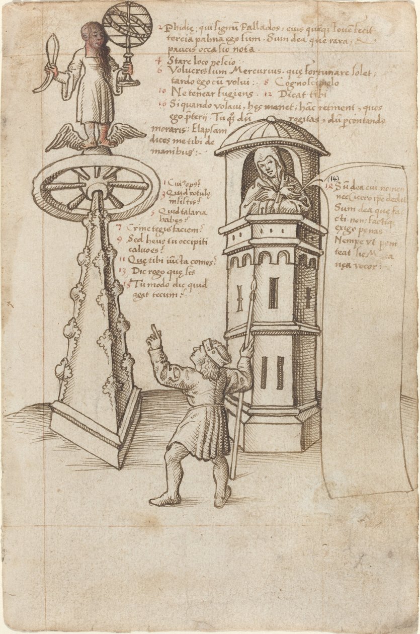 La Estatua de la Oportunidad, un Transeúnte y el Remordimiento [fol. 8r] de French early 16th Century