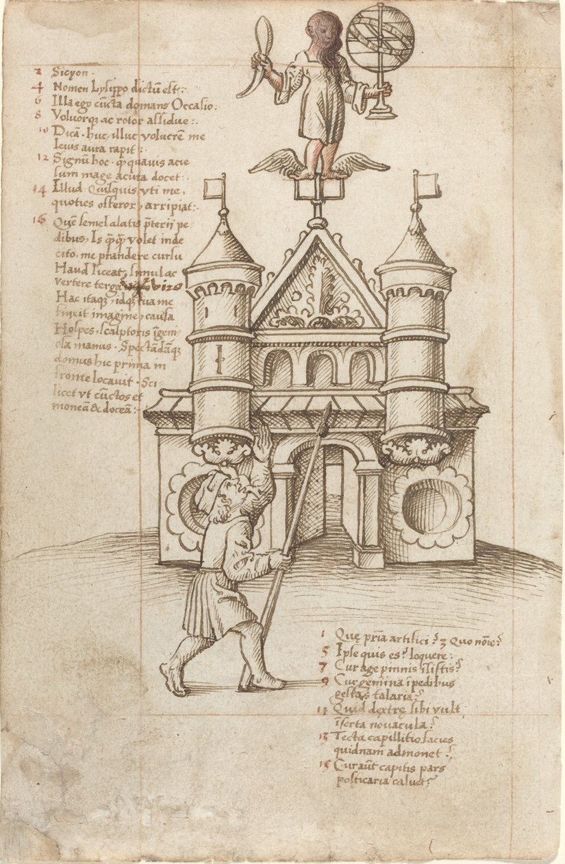 La Estatua de la Oportunidad y el Transeúnte [fol. 8 recto] de French early 16th Century