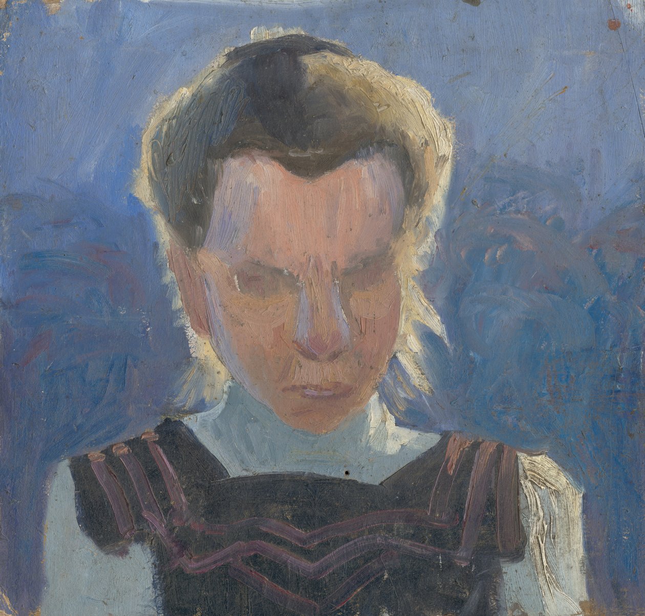 Estudio de cabeza de una niña sobre un fondo azul de Frida Konstantin