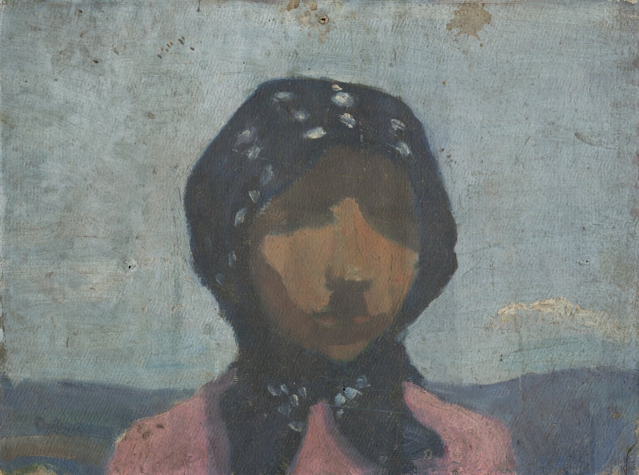 Estudio de un campesino con pañuelo negro con manchas de Frida Konstantin
