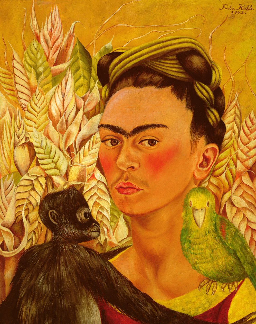 Autorretrato con mono y loro de Frida Kahlo