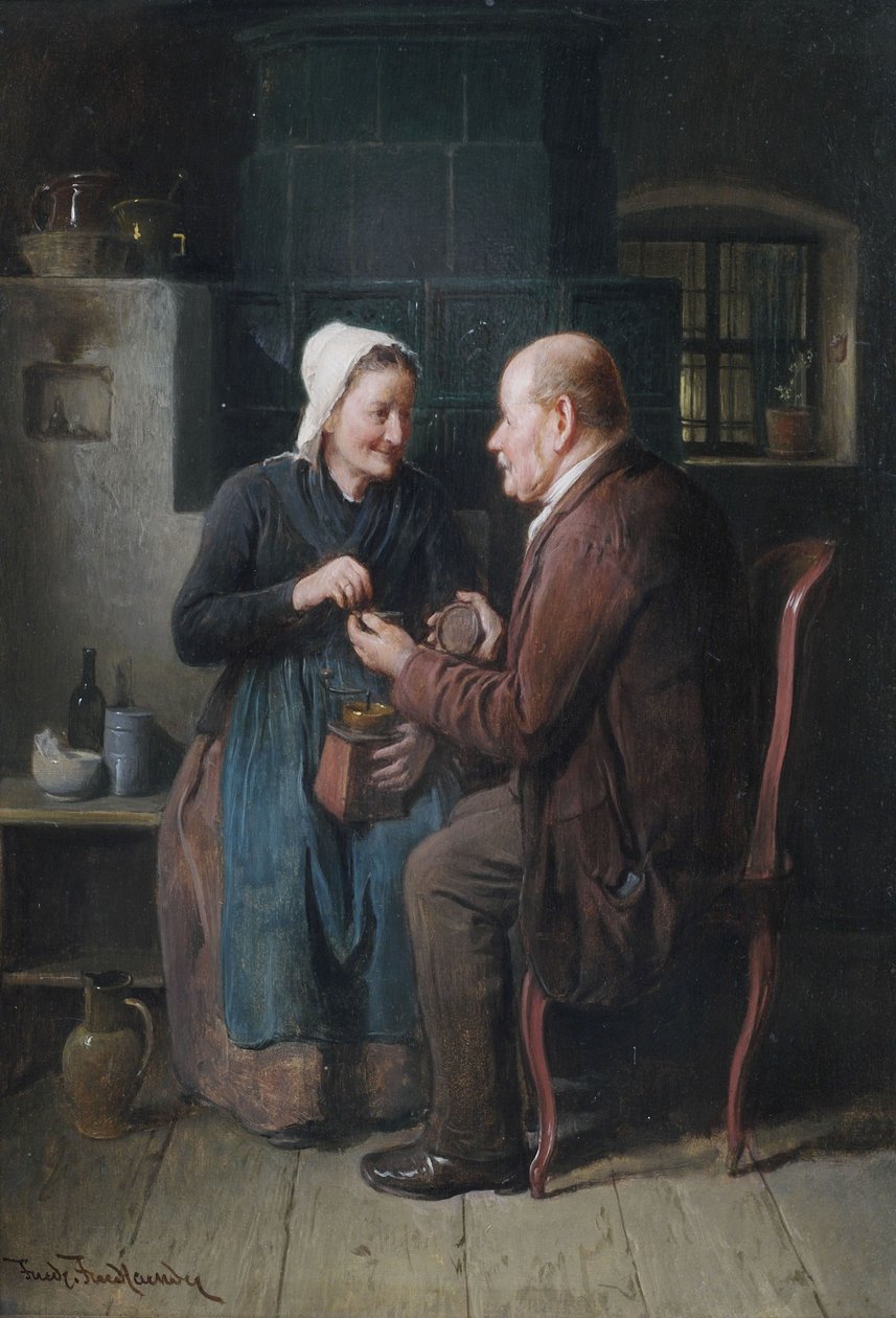 Pareja mayor en el interior de una cocina de Friedrich Friedlander