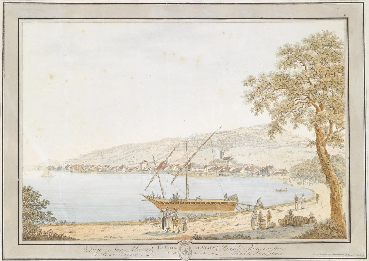 Vista de Vevey en el lago de Ginebra de Friedrich Georg Wexelberg
