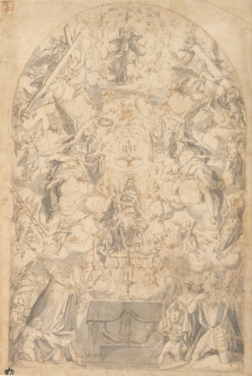 Madonna y el Niño con ángeles portando símbolos de la Pasión de Friedrich Sustris