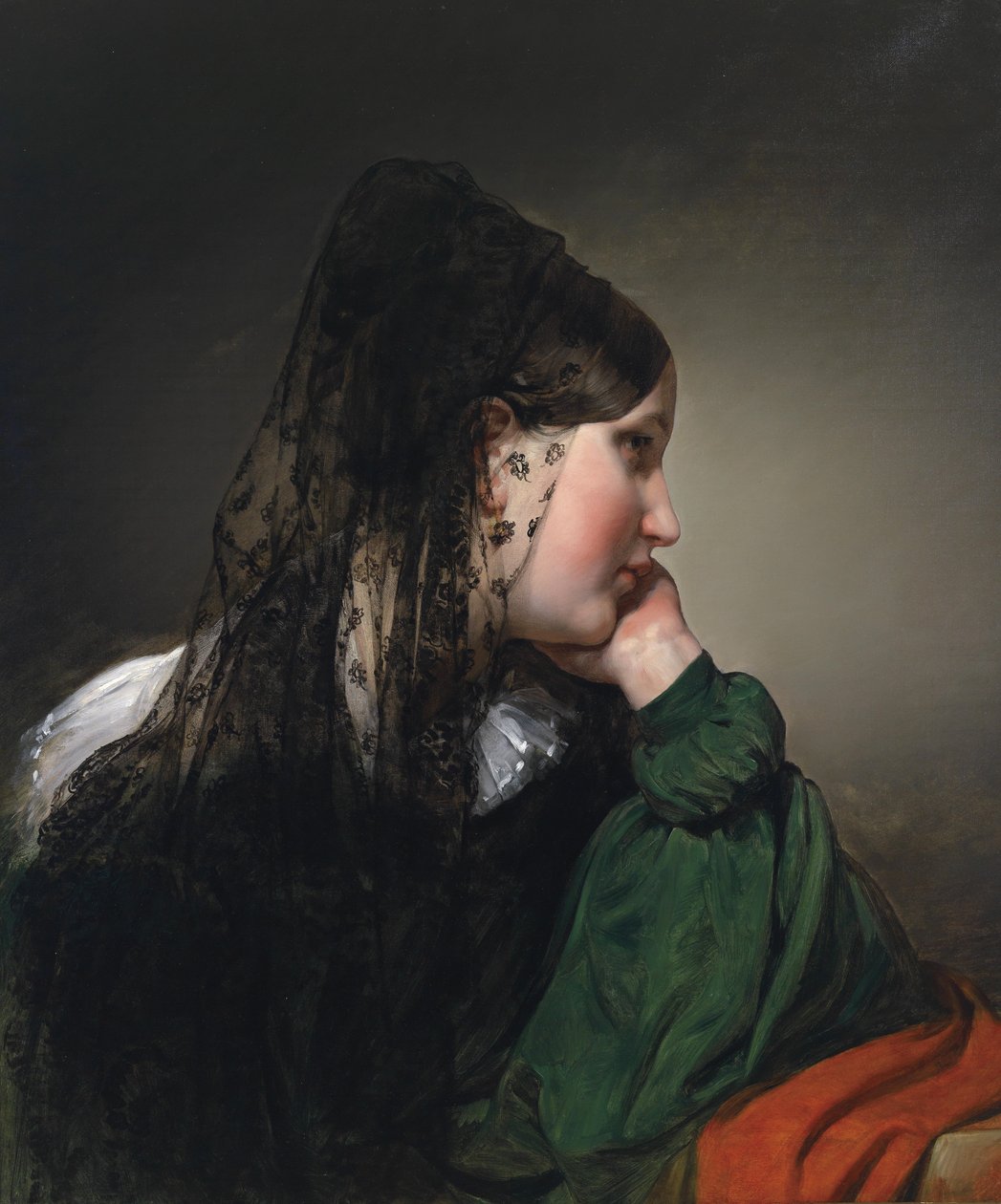 Niña de perfil con mantilla negra de Friedrich von Amerling