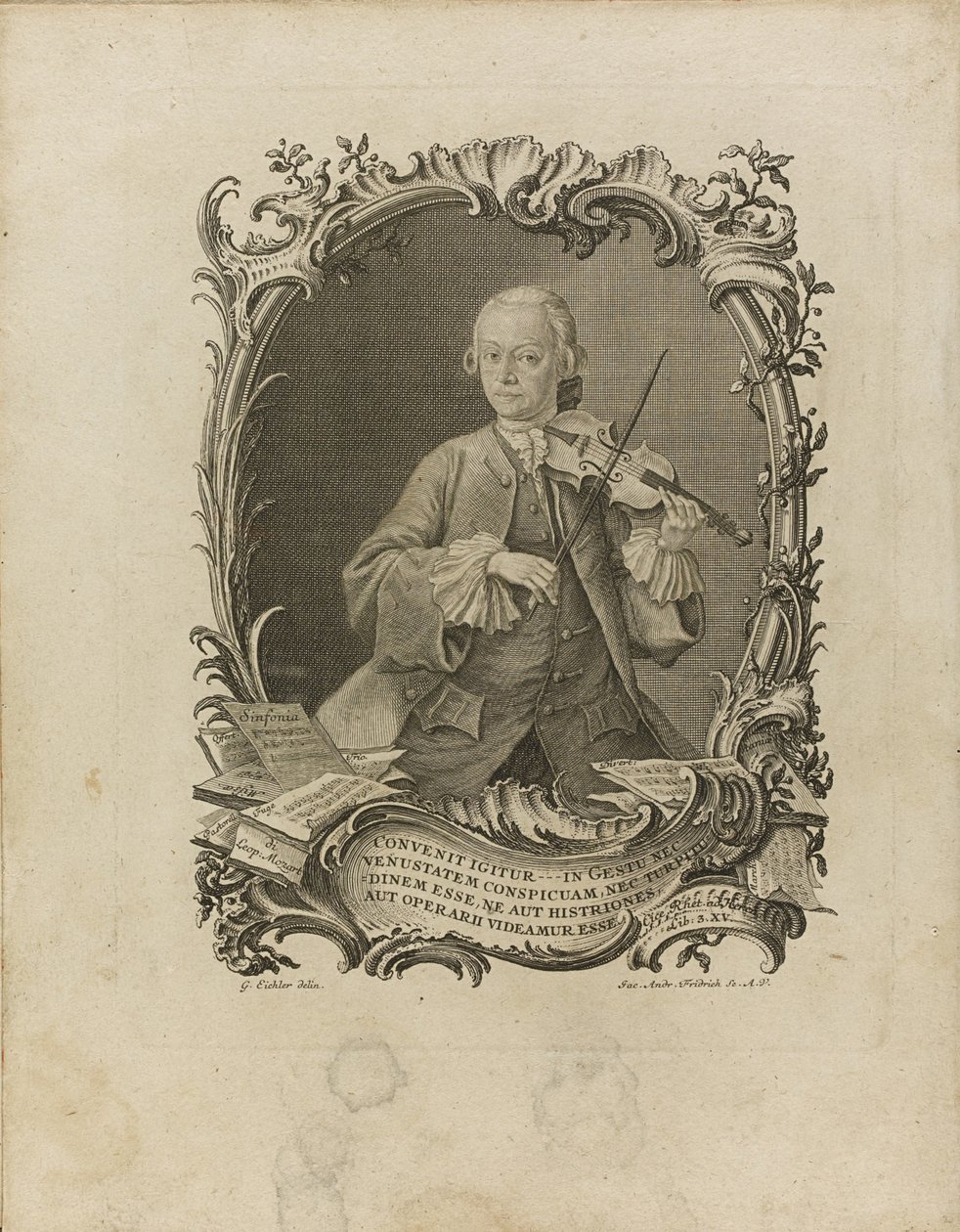 Leopold Mozart. Frontispicio del Versuch einer gründlichen Violinschule, 1756 de Friedrich