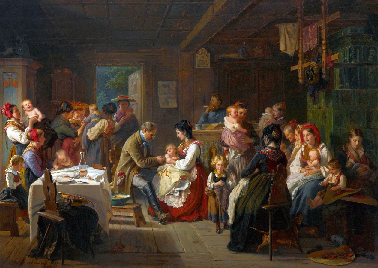 Vaccination contre la variole a la campagne - Una vacuna contra la viruela en el campo - Friedrich Adolph Hornemann (1813-1890). Óleo sobre lienzo de Friedrich Adolph Hornemann