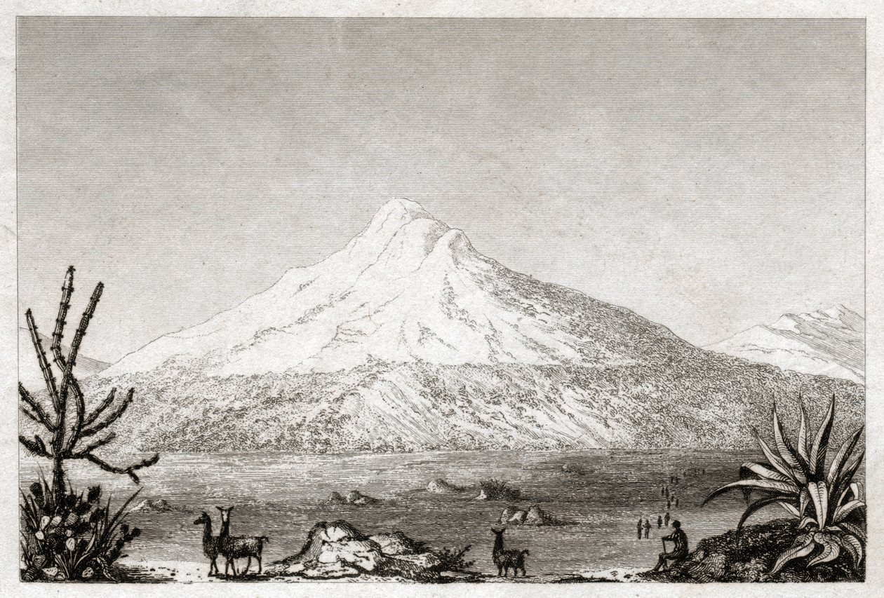 Volcán Chimborazo (grabado, ca. 1840) de Friedrich Alexander Baron von (after) Humboldt