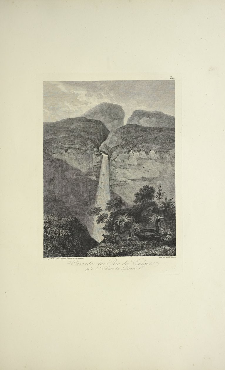 Cataratas del Río de Vinagre, cerca del Volcán de Puracé, dibujado por Koch, grabado por Arnold, ilustración de 