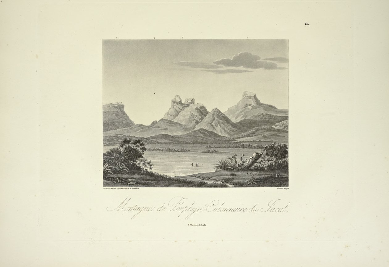 Montañas de Pórfido Columnar, Jacal, dibujada por Marchais, grabada por Bouquet, ilustración de 