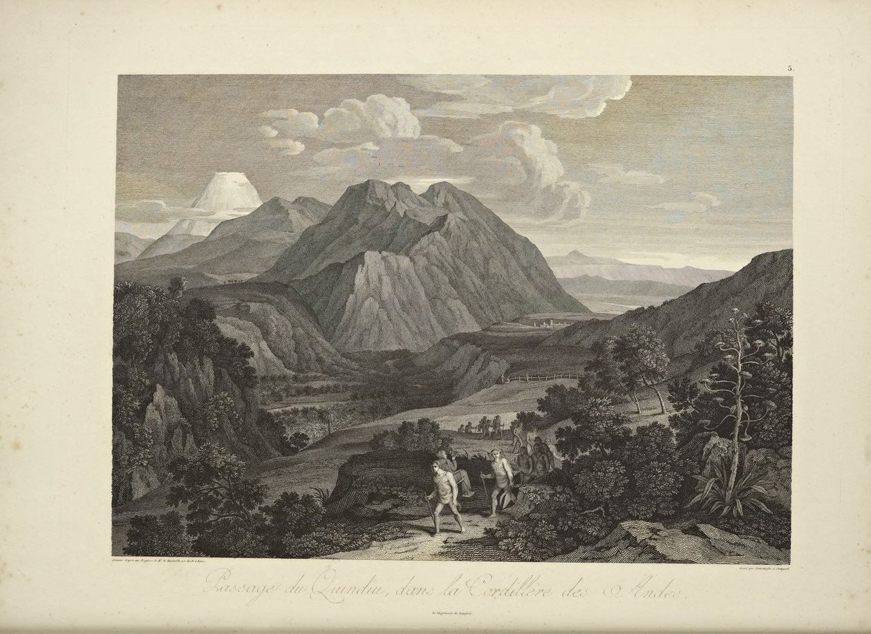 Paso del Quindío, en la Cordillera de los Andes, dibujado por Koch, ilustración de 