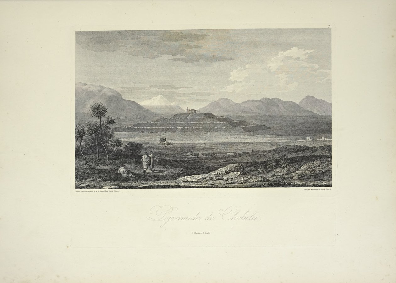 Pirámide de Cholula, dibujada por Gmelin, ilustración de 