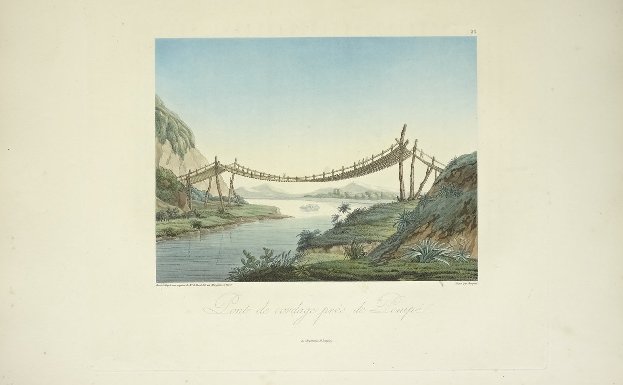 Puente de cuerda cerca de Penipe, dibujado por Marchais, grabado por Bouquet, ilustración de 