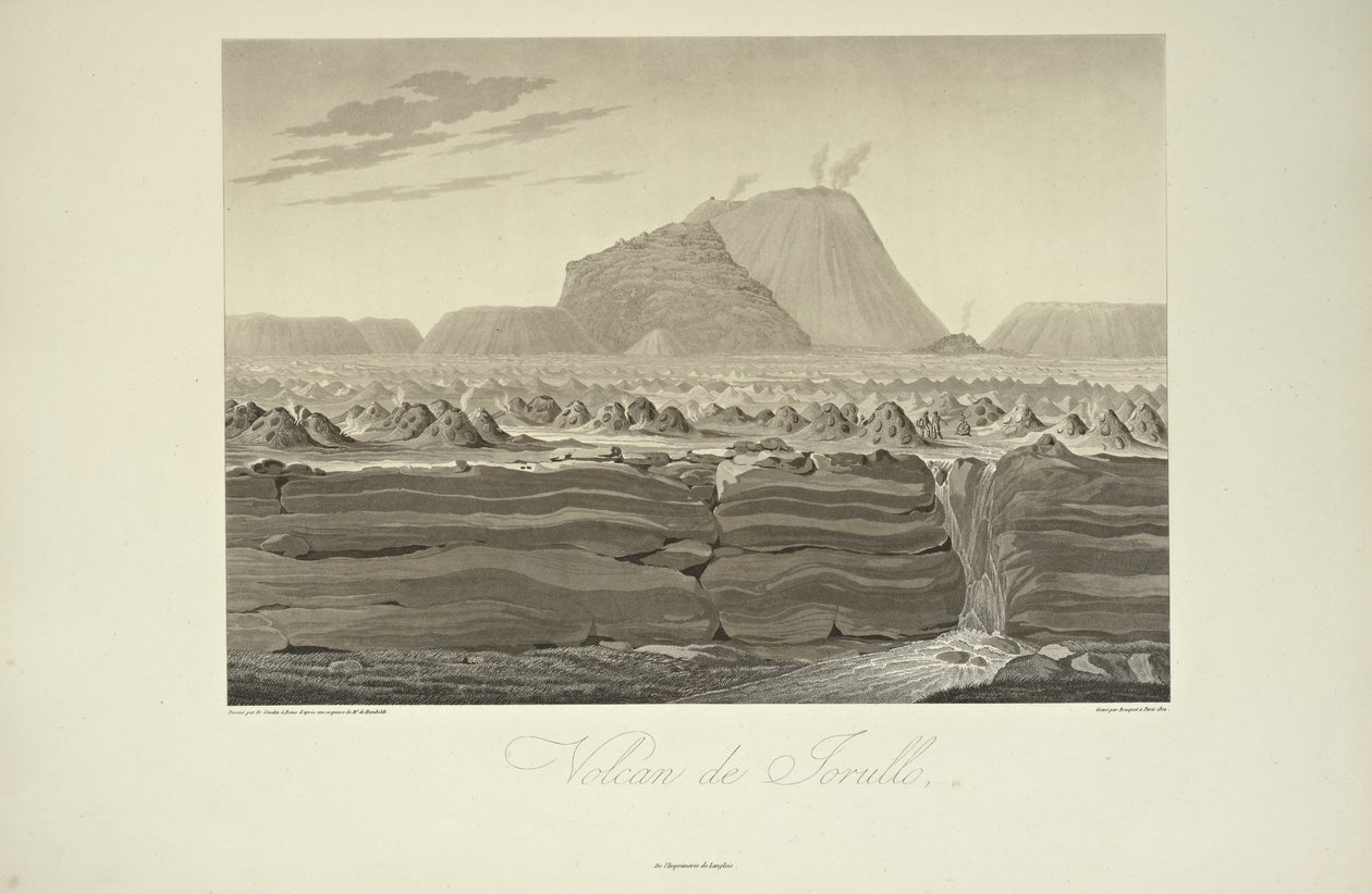 Volcán de Jorullo, dibujado por Gmelin, ilustración de 