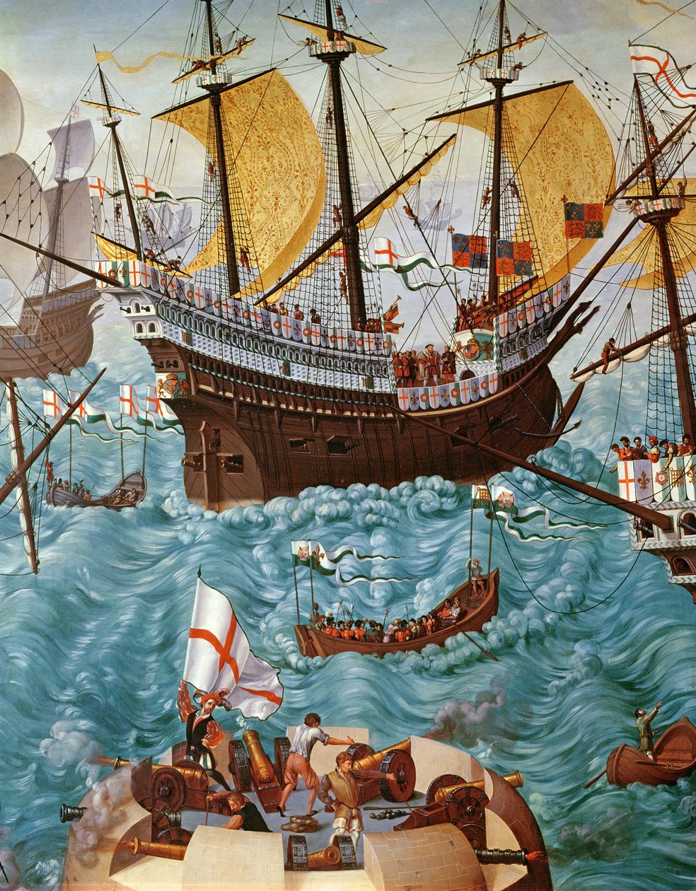Embarque de Enrique VIII 1491-1547 a bordo del Henry Grace a Dieu en 1520, copiado de una pintura de Vincent Volpi (detalle) de Friedrich Bouterwek
