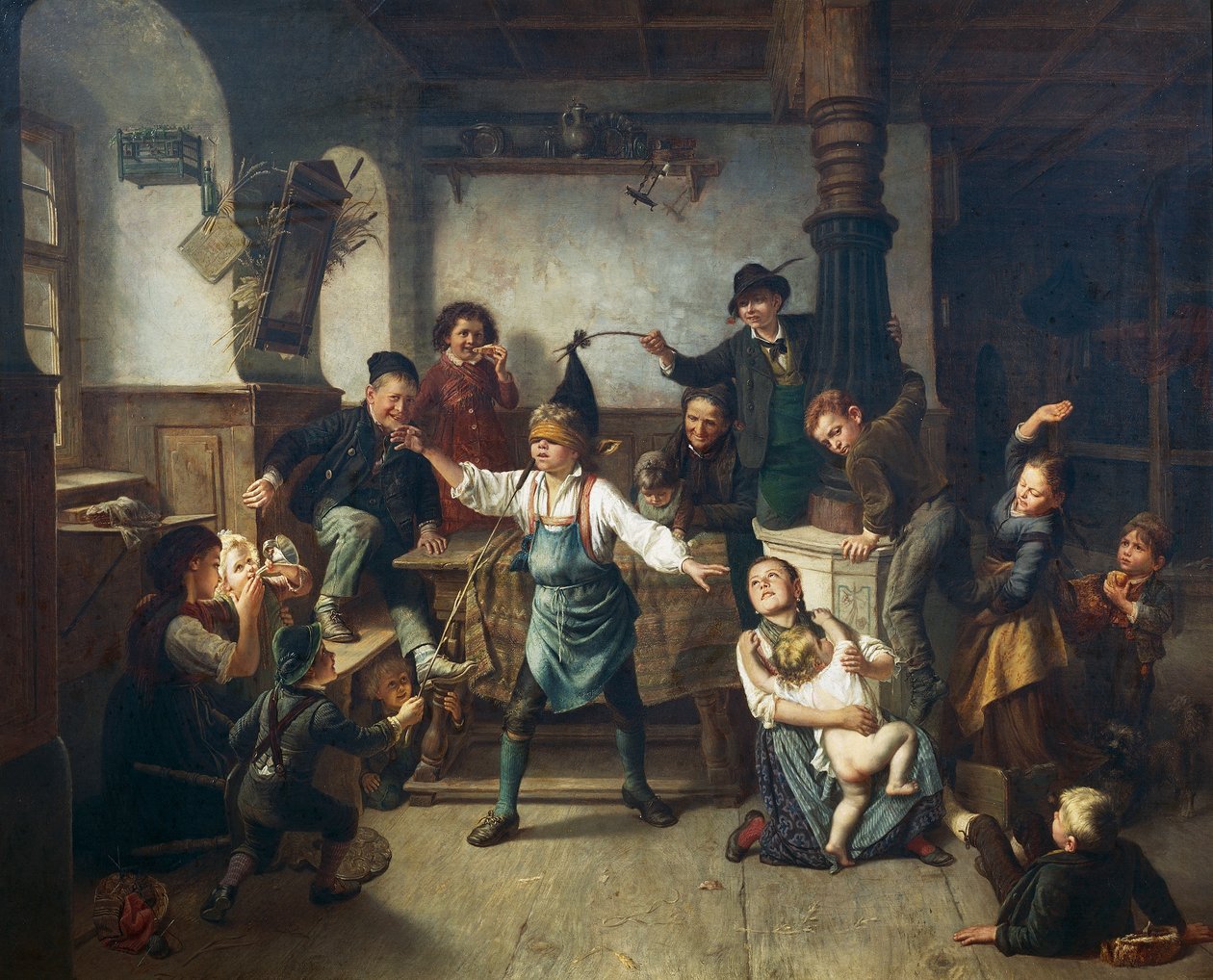 Niños jugando a la gallina ciega, hacia 1860, por Friedrich Carl Hoesch (1836-1888), óleo sobre lienzo, Alemania de Friedrich Carl Hoesch