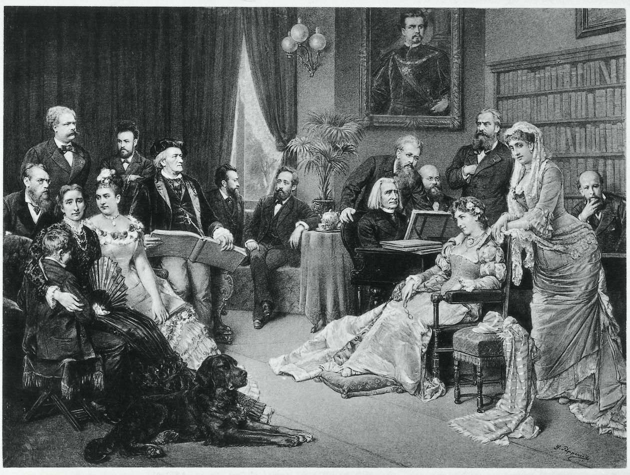 Richard Wagner y Liszt en Bayreuth con Cosima y Siegfried - después de Fritz Georg Papperitz de Friedrich Georg Papperitz