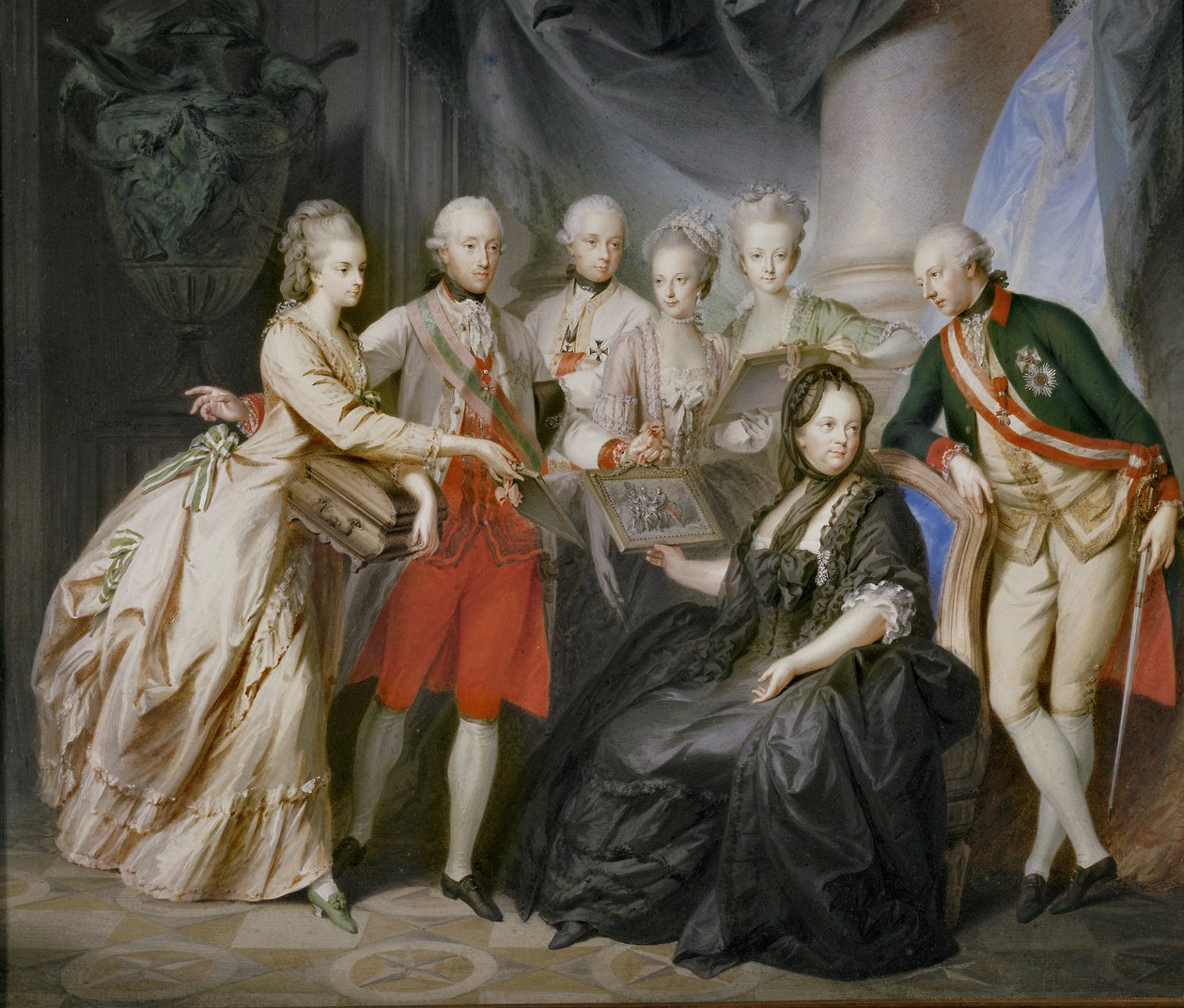La emperatriz María Teresa rodeada de sus hijos en viudez tras la muerte de su esposo, el emperador Francisco Esteban ... (pintura sobre lienzo) de Friedrich Heinrich Fuger