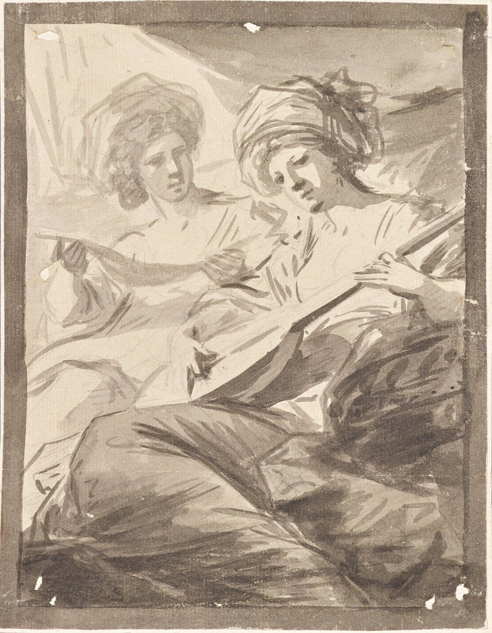 Dos mujeres con una mandolina (¿estudio para el doble retrato de las hermanas Victoire y Sophie von Fries?) de Friedrich Heinrich Fuger