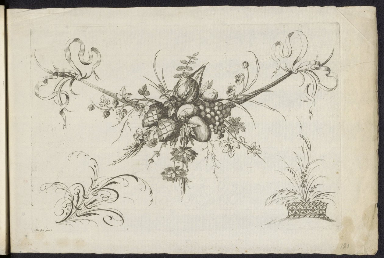 Festool van vruchten, bladeren en bloemen Diferentes nuevos adornos de flores y frutas (título de la serie) de Friedrich Jacob Morisson