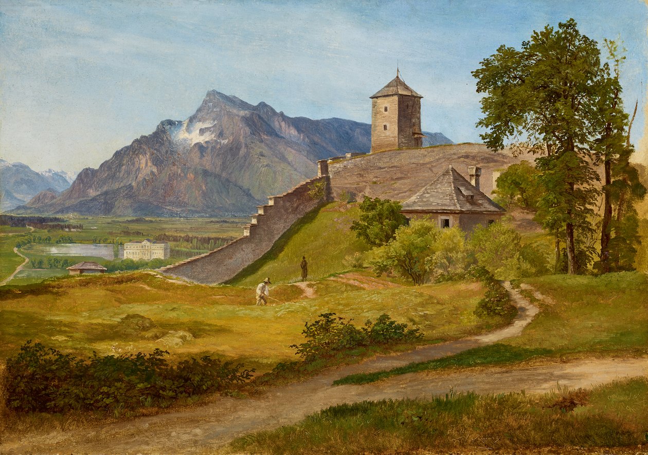 La caseta de vigilancia militar y el Josefsturm en el Mönchsberg en Salzburgo de Friedrich Loos
