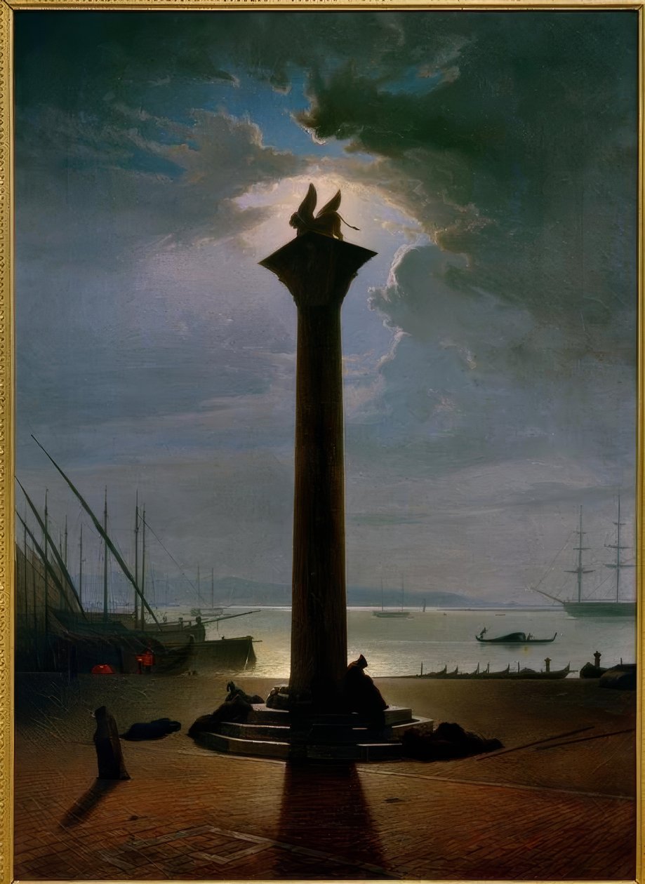 La columna de San Marcos en Venecia a la luz de la luna de Friedrich Nerly