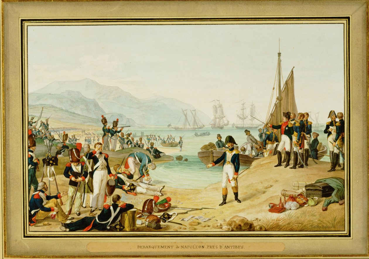 Napoleón I desembarca cerca de Antibes, Francia ... (acuarela) de Friedrich Philipp Reinhold