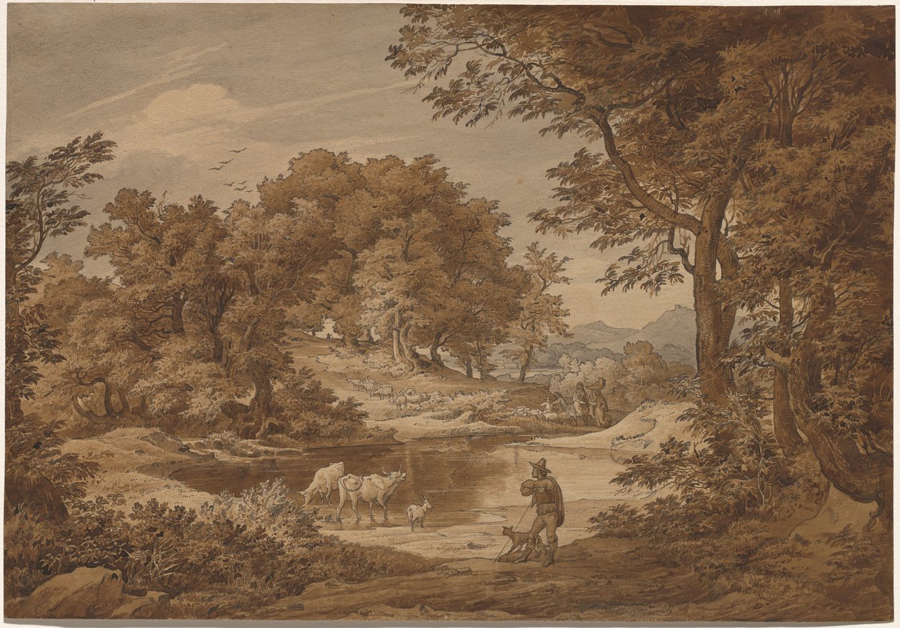 Un paisaje italianizante con pastores de Friedrich Preller the Elder