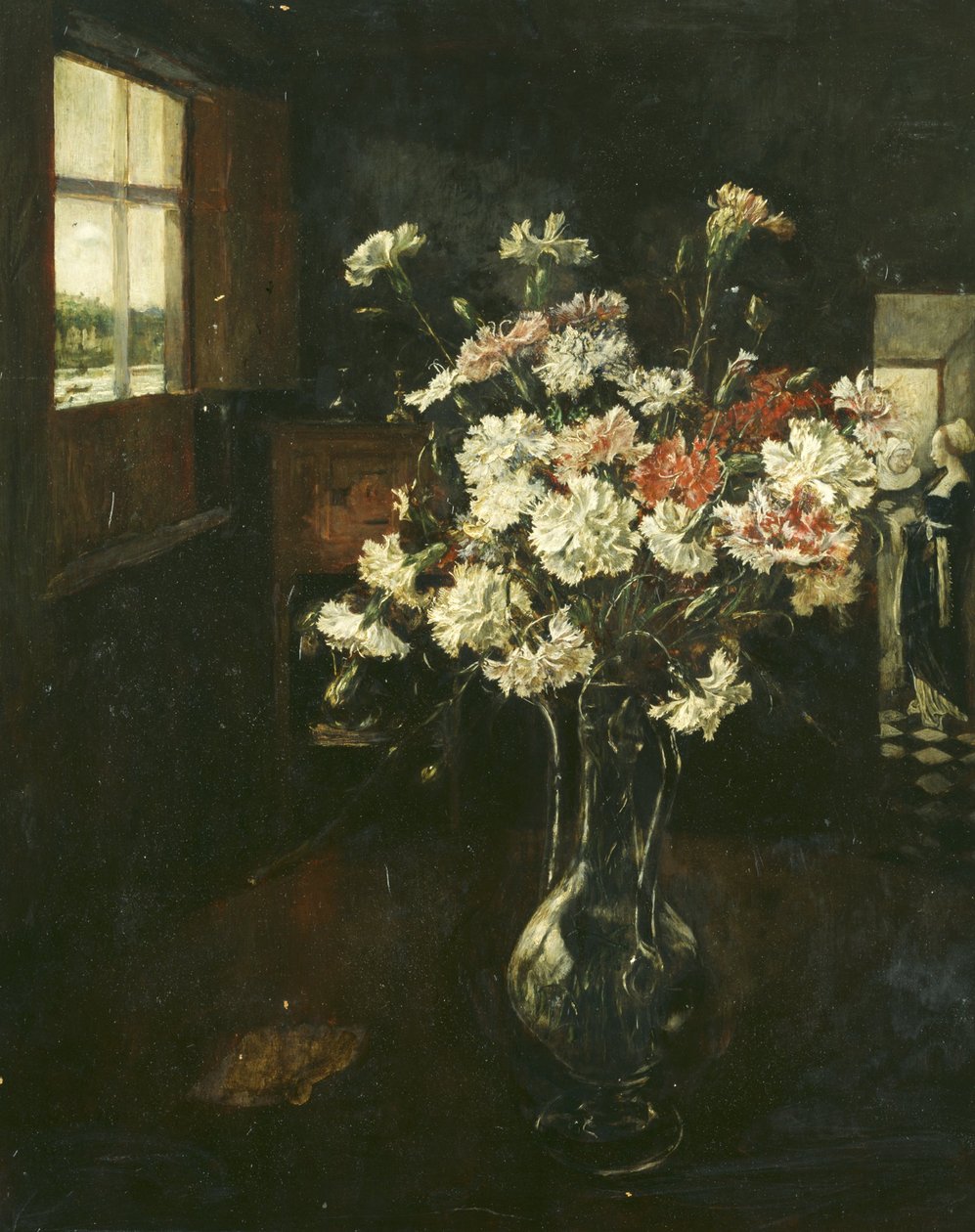 Interior con ramo de claveles de Friedrich Stahl