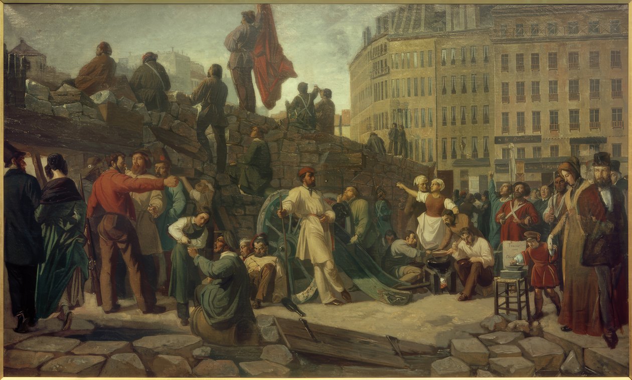Revolución de febrero de 1848, barricadas de París / Pintura de Martersteig de Friedrich Wilhelm Martersteig
