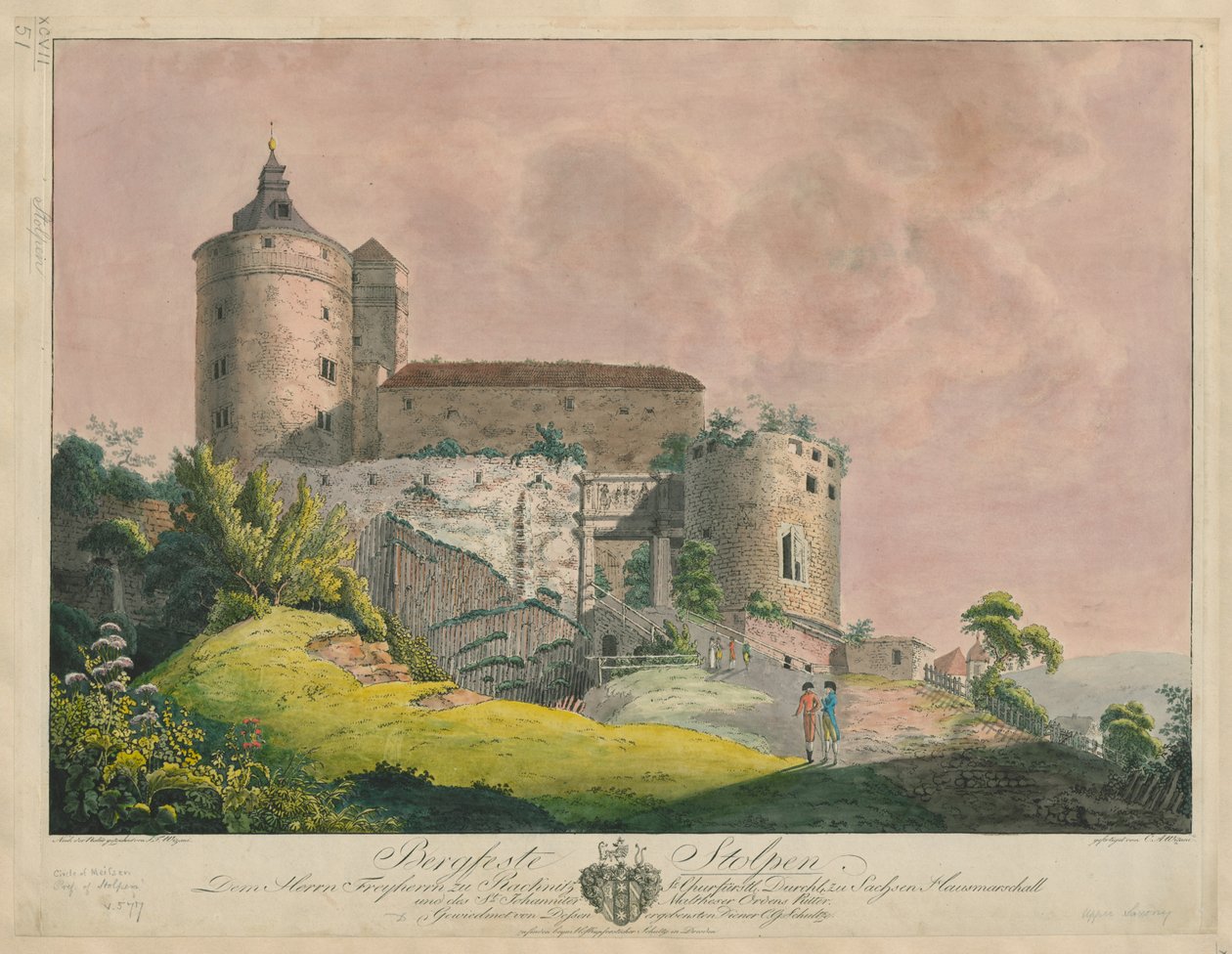 Bergfeste Stolpen, c.1800 (grabado en color) de Friedrich or Johann Friedrich Wizani