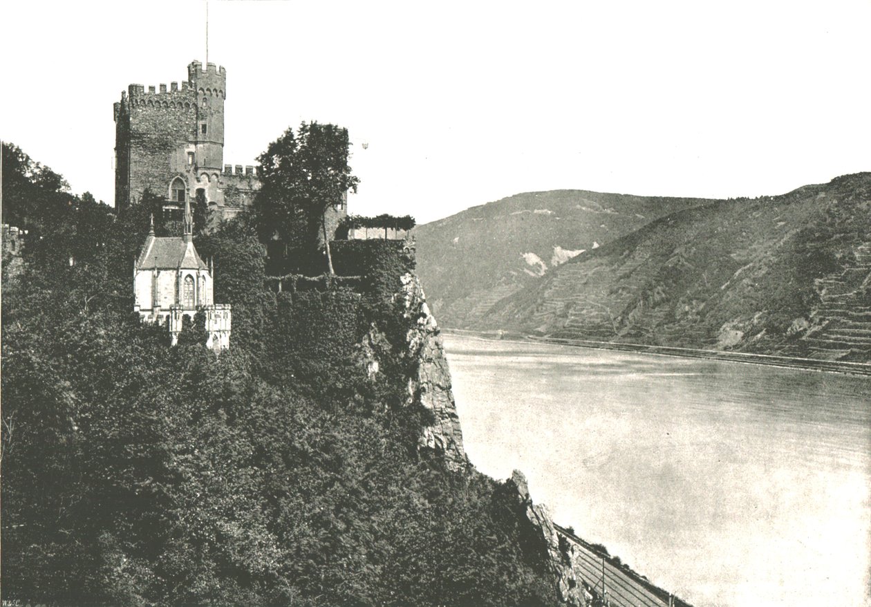 Castillo de Rheinstein en el río Rin, Alemania, 1895 de Frith and Co