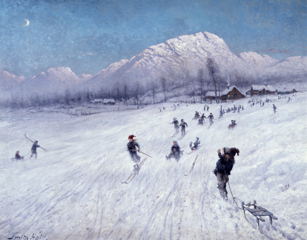 Tarde de invierno bajo Ulriken (Bergen) (óleo sobre lienzo) de Frithjof Smith Hald