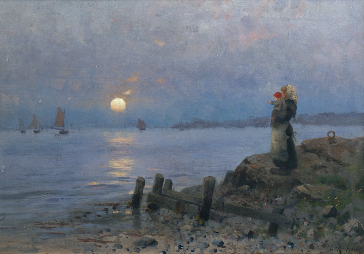 Mujer y niño en la playa de Frithjof Smith-Hald