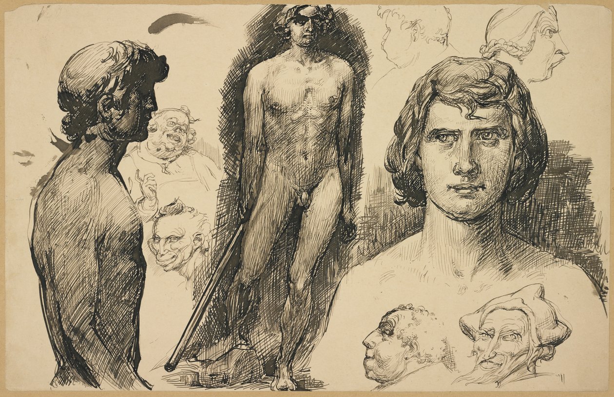 Hoja de Estudios de Vida y Caricaturas, 1892 de Fritz Erler