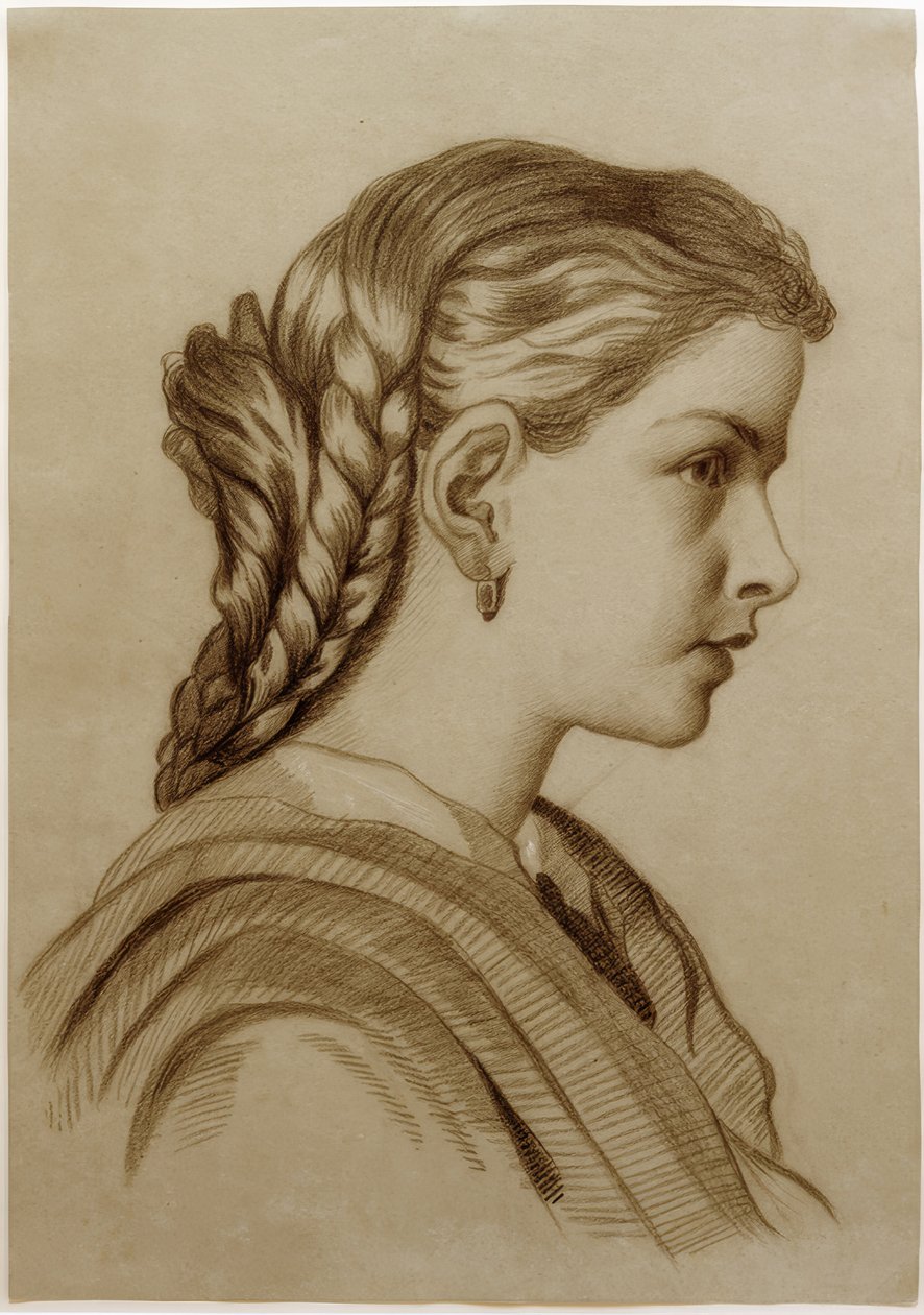 Retrato de perfil de una joven dama hacia la derecha de Fritz von Uhde