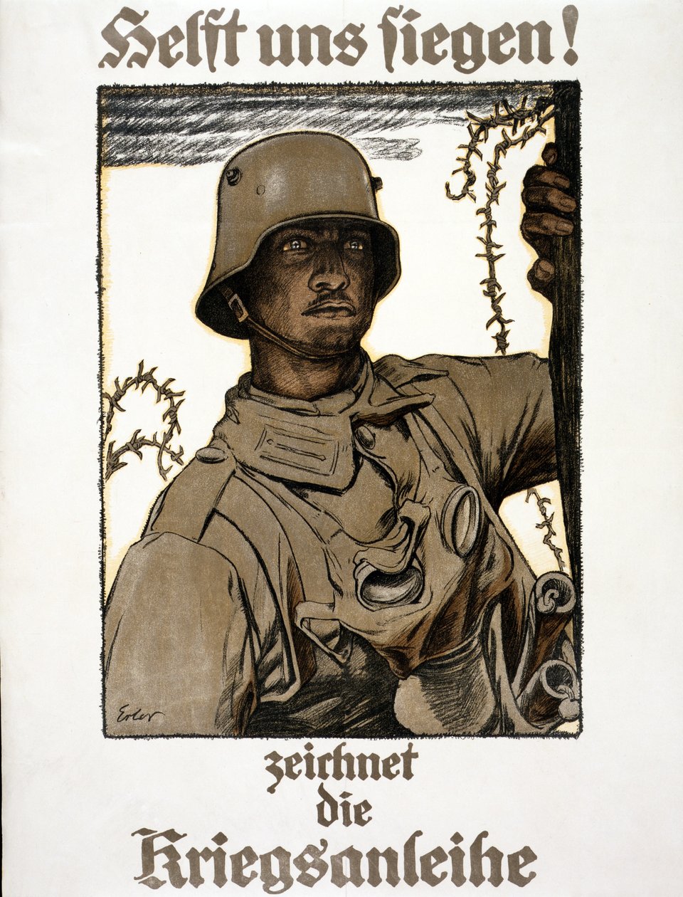 ¡Ayúdanos a vencer! Firma el préstamo de guerra, pub. Múnich, 1917 de Fritz Erler