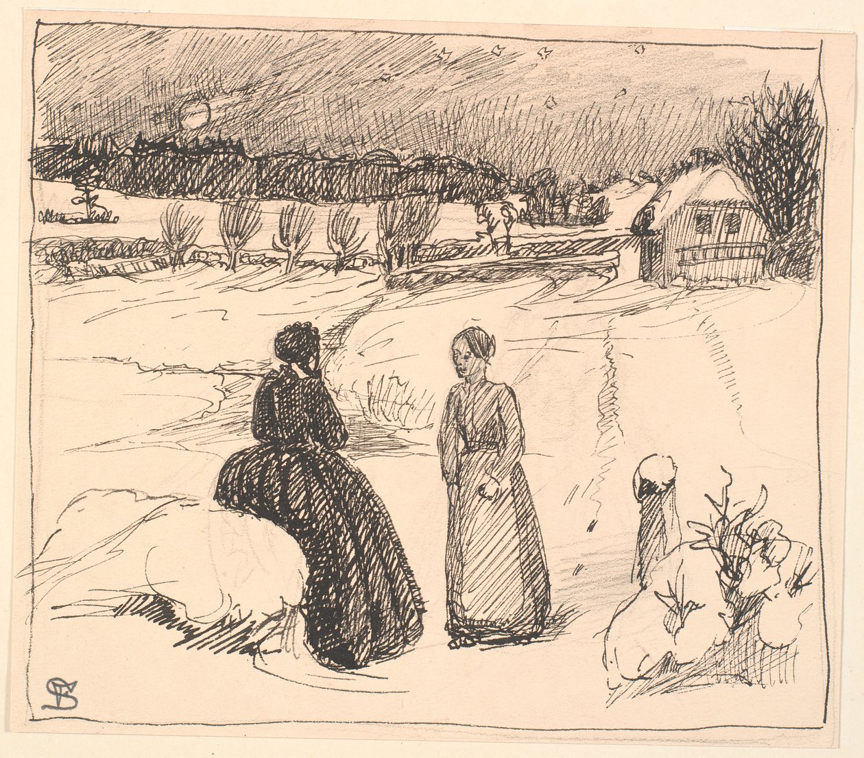 Allí en la nieve se sentaba una mujer con largos vestidos negros... de Fritz Syberg