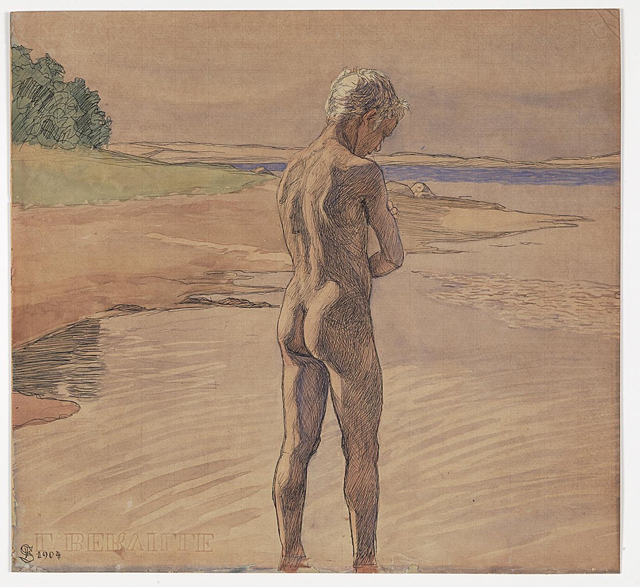 Hans de pie en el agua. Motivo de Fyns Hoved de Fritz Syberg