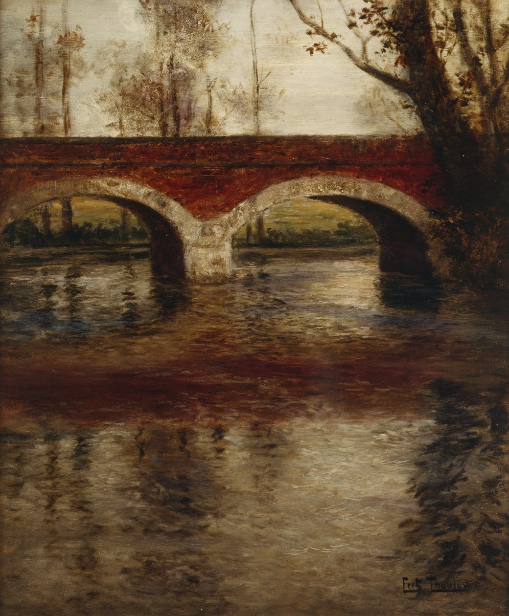 Paisaje fluvial con un puente (pintura) de Fritz Thaulow