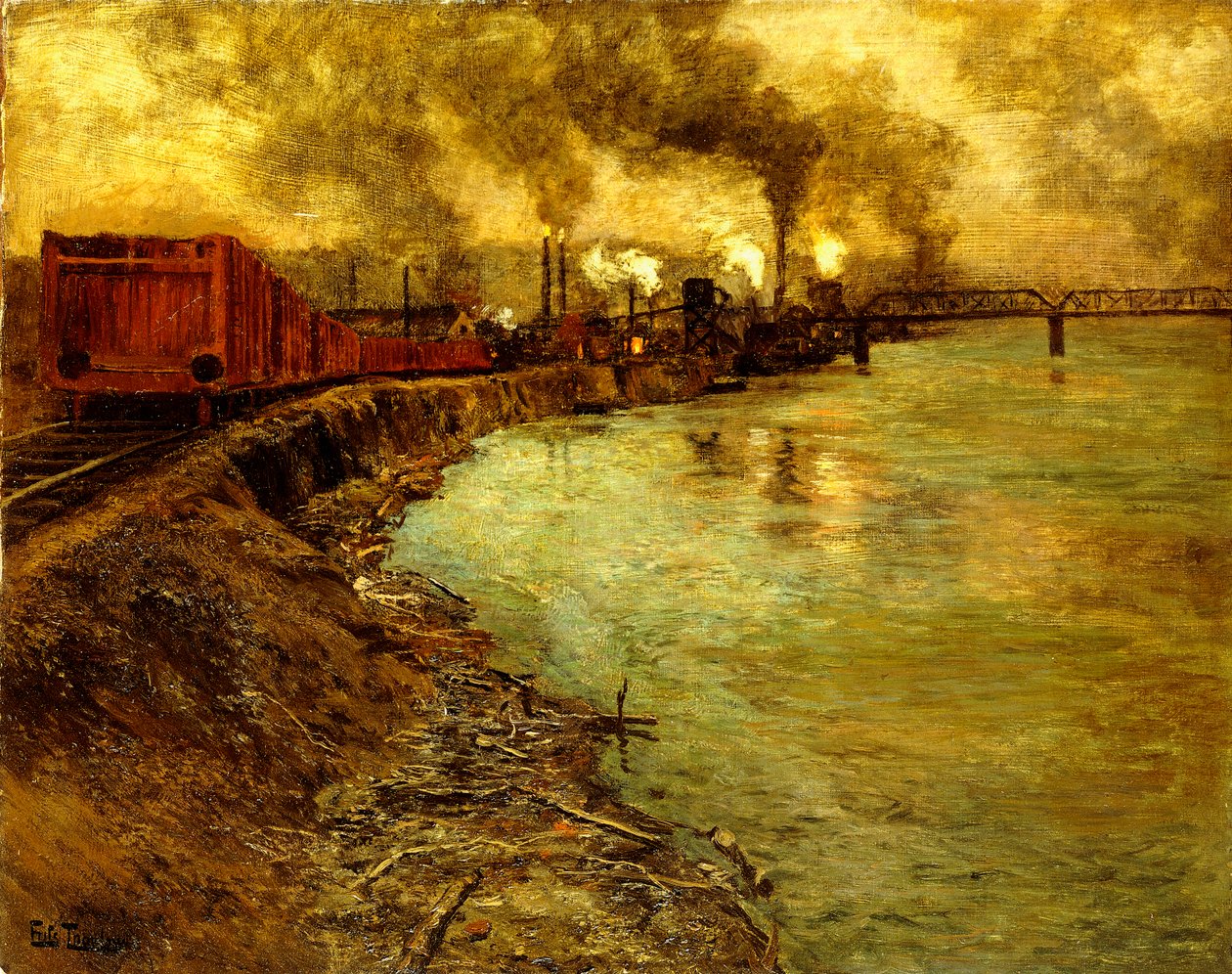 Tren de carga, anochecer de Frits Thaulow