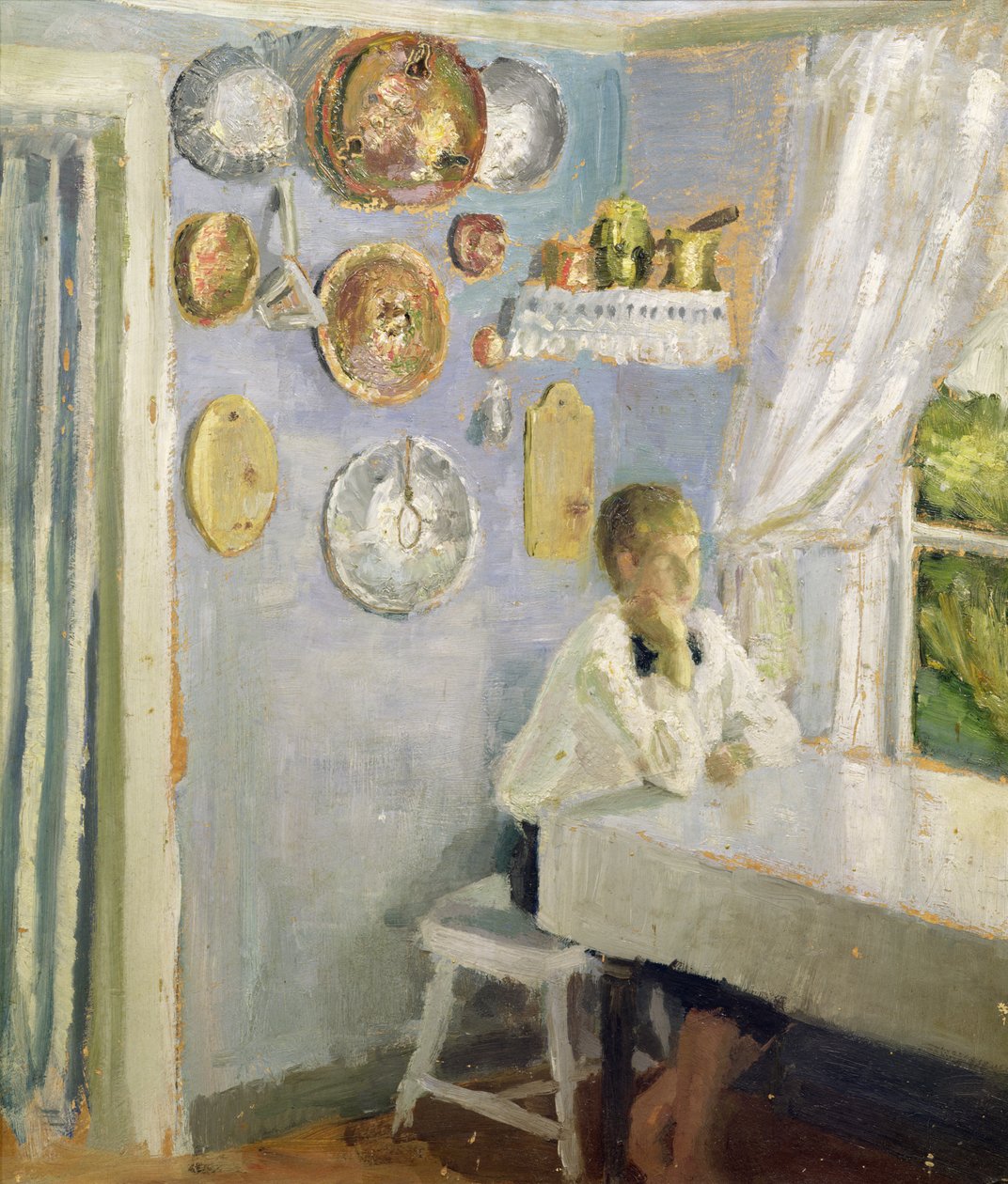 Harald en la mesa del desayuno, c.1900 (óleo sobre tabla) de Fritz Thaulow