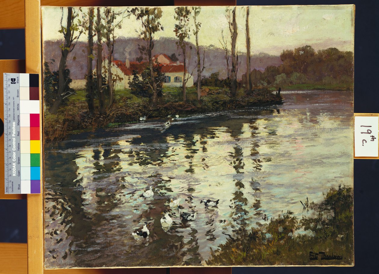 Paisaje fluvial con patos de Frits Thaulow