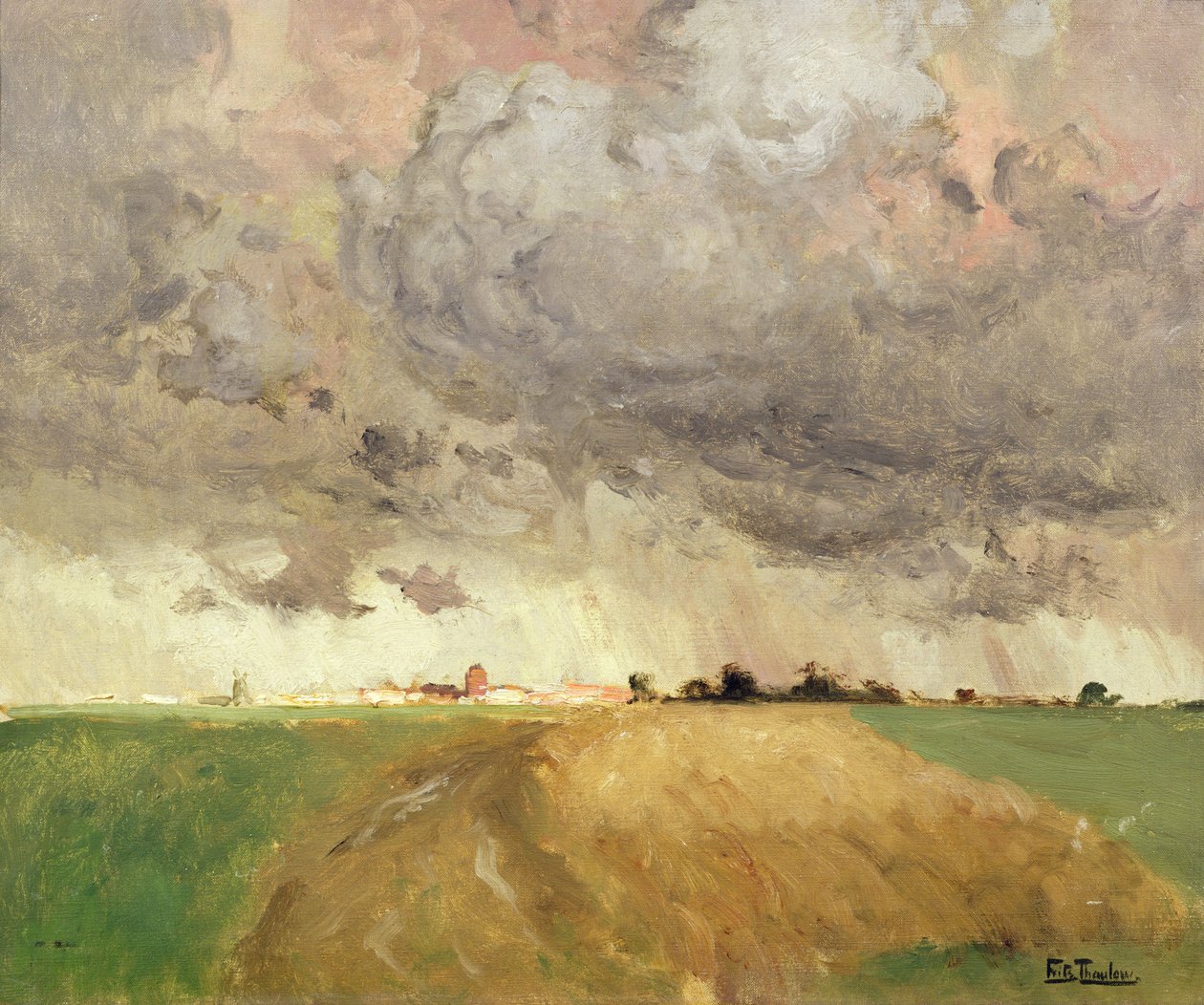 Tormenta en Delft (óleo sobre lienzo) de Fritz Thaulow