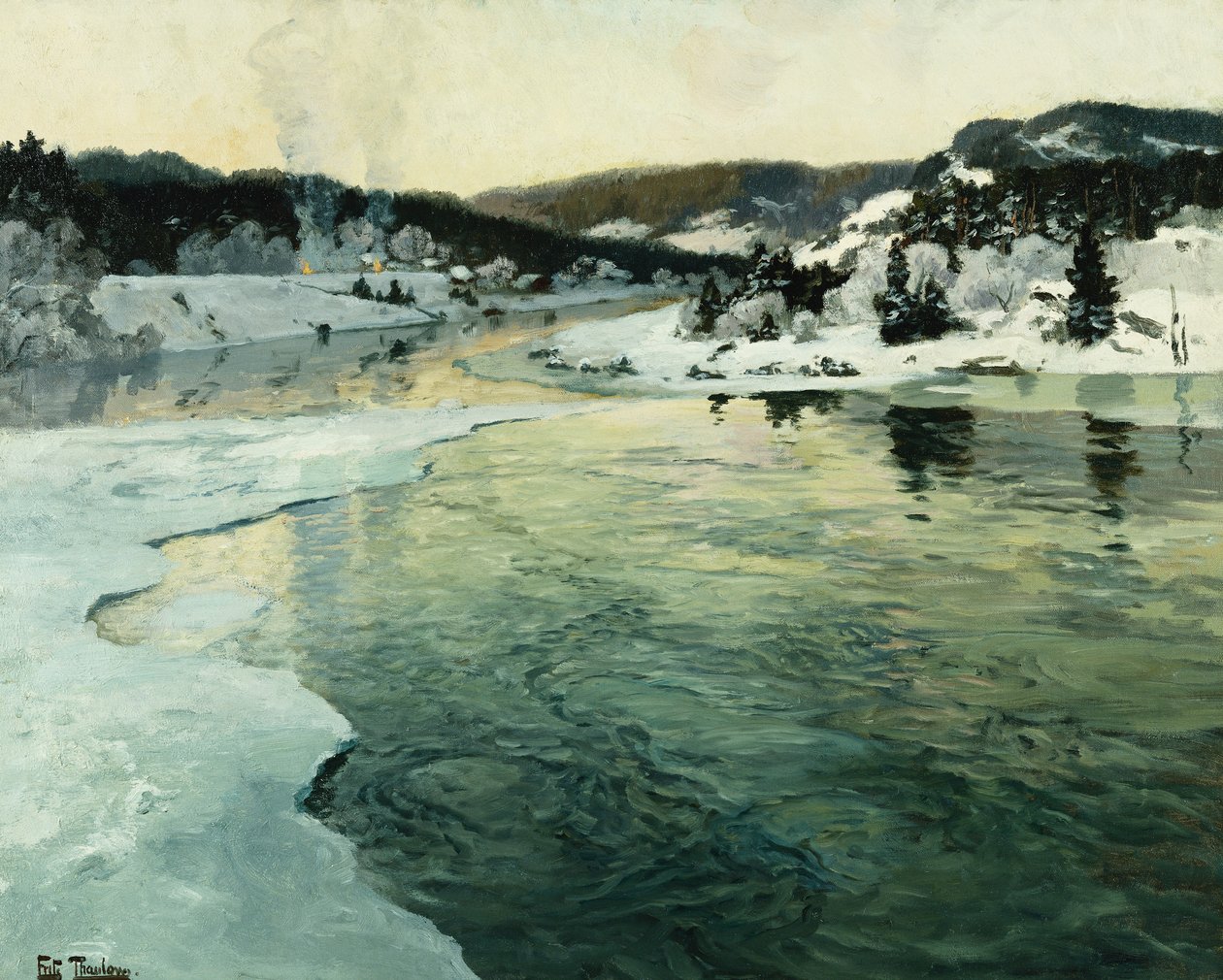 Invierno en el río Mesna cerca de Lillehammer, c. 1905-06 de Frits Thaulow